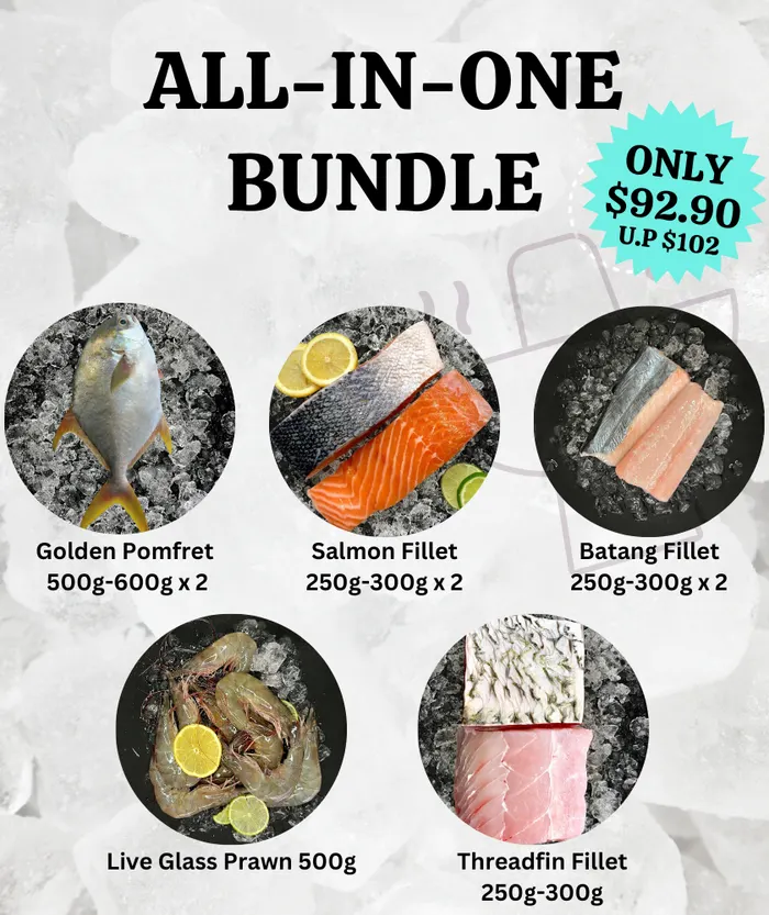 All in one bundle of fish and prawns
