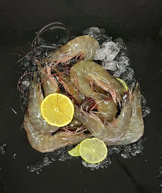Live glass prawns with lime